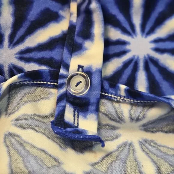 Maxine of Hollywood One Piece Swimdress Blue/White Geometric Side Tie Size 20 - Picture 6 of 9